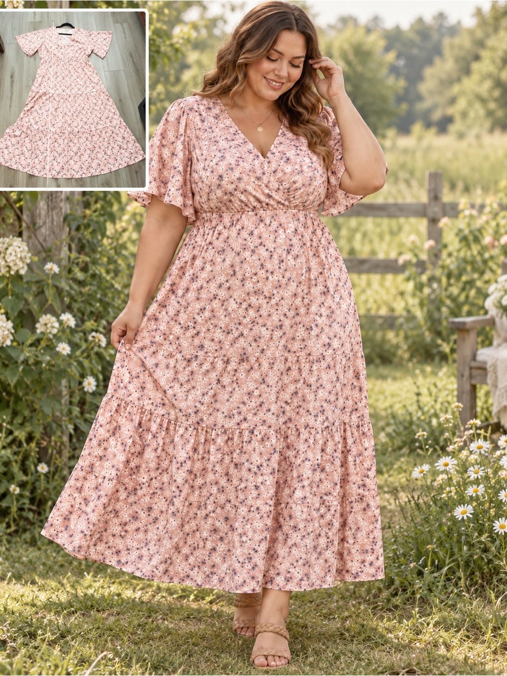 Keluummi Floral Cottagecore Tiered Maxi Dress Size 14 Prairie Boho Romantic